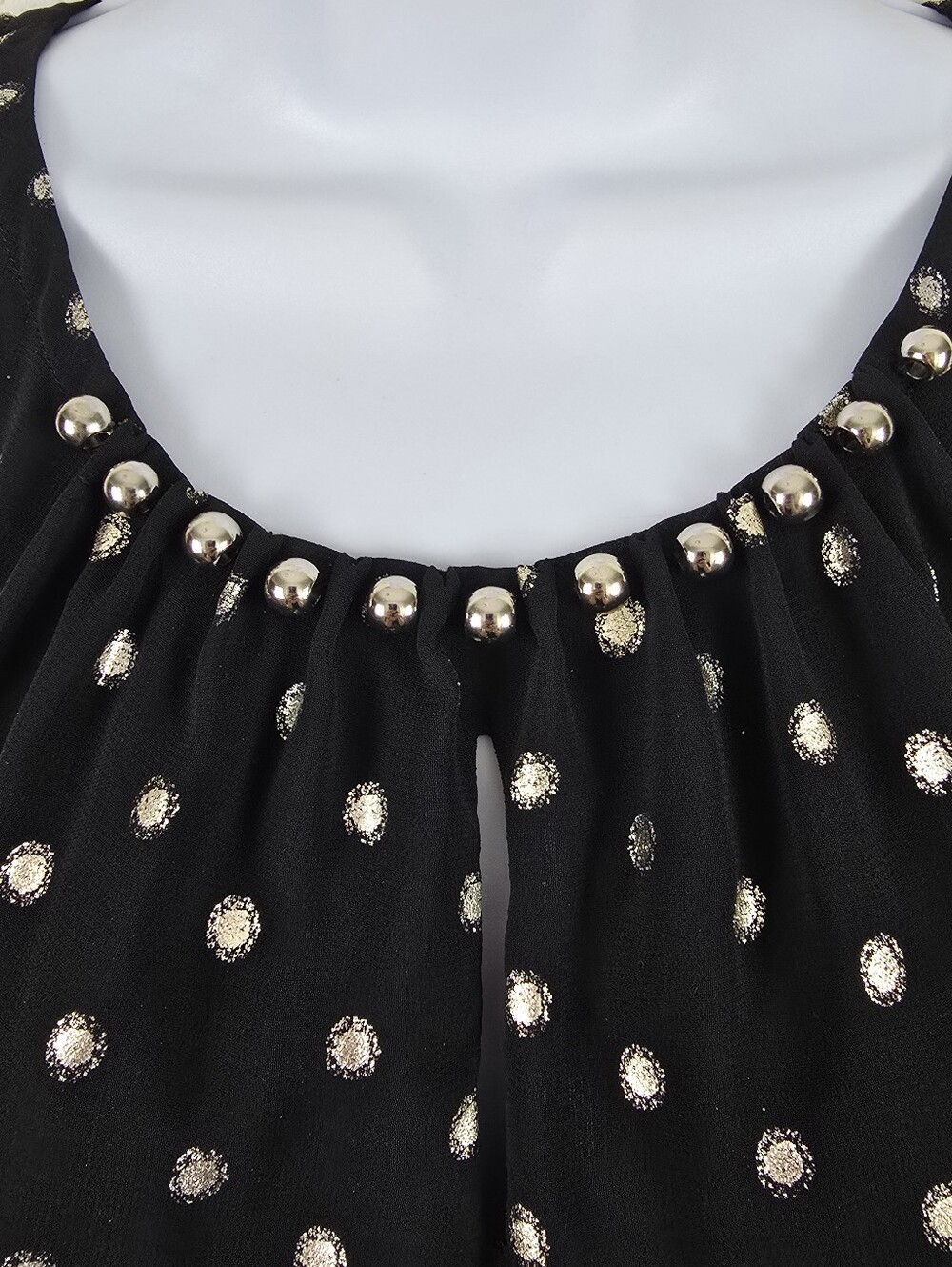 White House Black Market Black & Gold Metallic Polka Dot Embellished Blouse - S - Picture 11 of 16